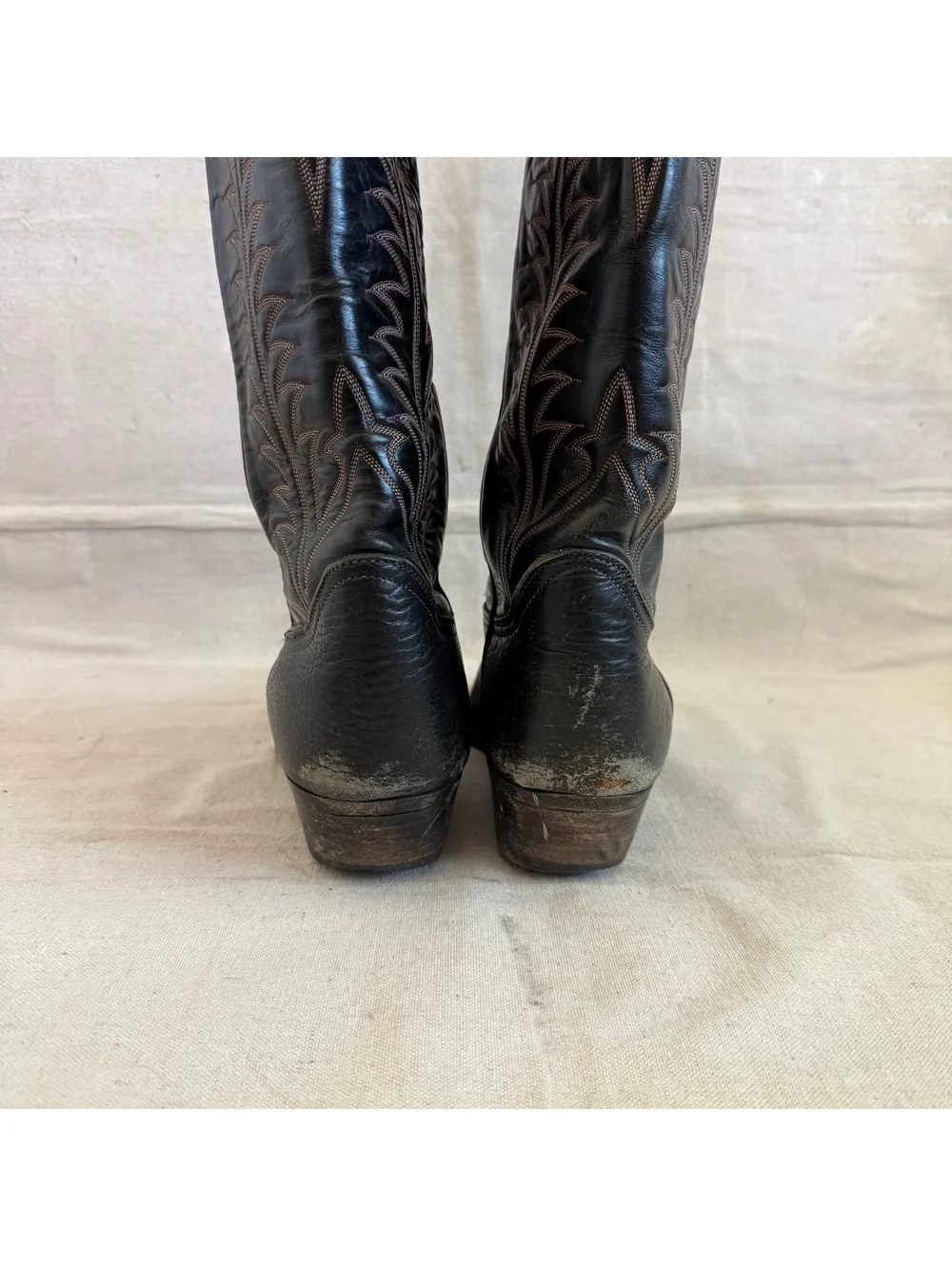 Vintage Tony Lama Black Leather Round Toe with Red Contrast Stitch Men Size 11